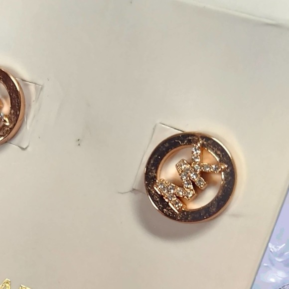 Michael Kors gold tone Crystal pave monogram stud earring - Picture 2 of 3